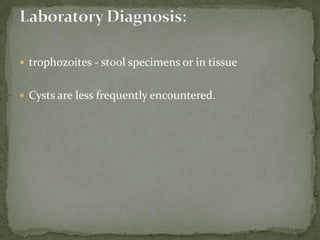 Source of infection:stool (cysts)