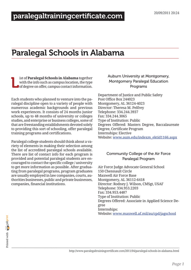 Paralegal schools in alabama PDF