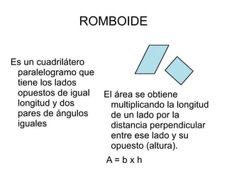 RECTÁNGULO Es un paralelogramo cuyos cuatro lados forman ángulos rectos entre sí. El perímetro de un rectángulo es igual a la suma de todos sus lados.