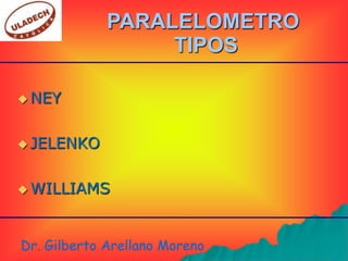 PARALELOMETRO
                  TIPOS

 NEY



 JELENKO



 WILLIAMS




Dr. Gilberto Arellano Moreno
 