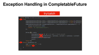 Exception Handling in CompletableFuture
try/catch
 