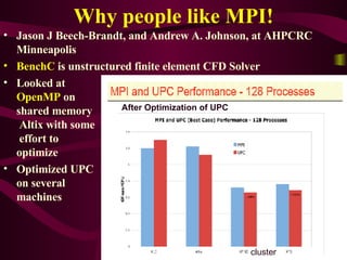 Why people like MPI! <ul><li>Jason J Beech-Brandt, and Andrew A. Johnson, at AHPCRC Minneapolis </li></ul><ul><li>BenchC  ...