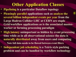 Other Application Classes <ul><li>Pipelining  is a particular Dataflow topology </li></ul><ul><li>Pleasingly parallel  app...