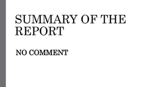 SUMMARY OF THE
REPORT
NO COMMENT
 
