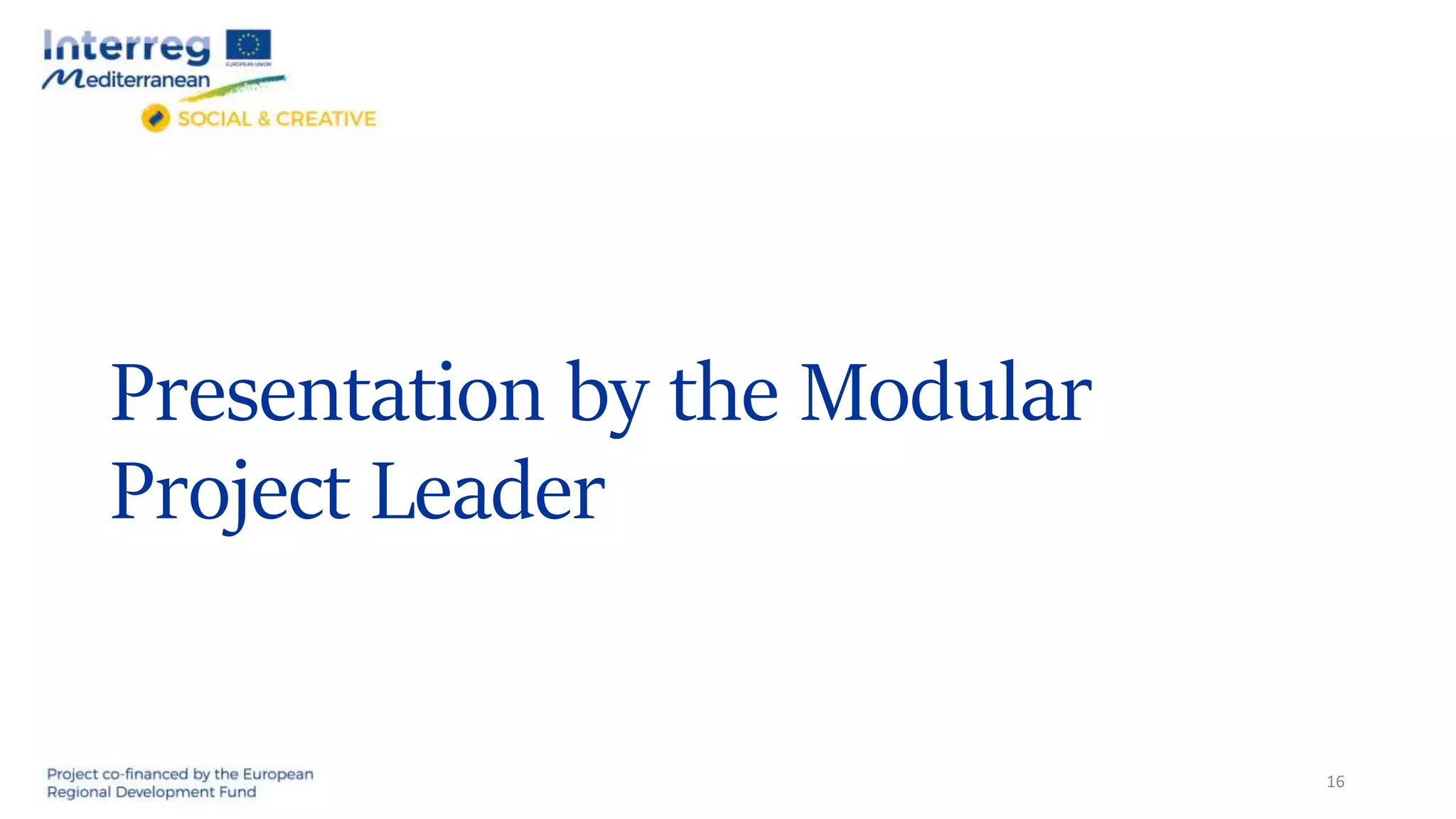 Presentation by the Modular
Project Leader
16
