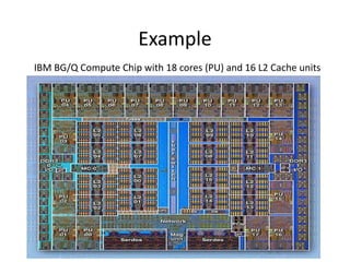 Example
IBM BG/Q Compute Chip with 18 cores (PU) and 16 L2 Cache units
 