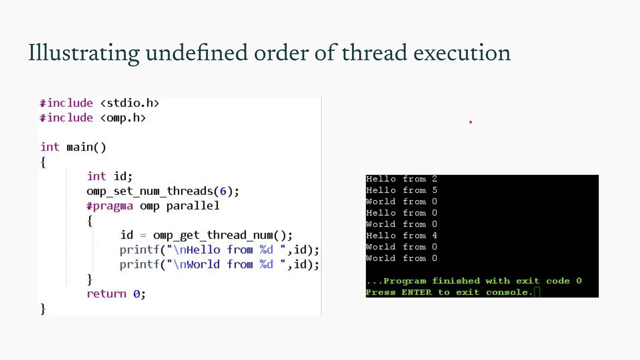 Illustrating undeﬁned order of thread execution
 