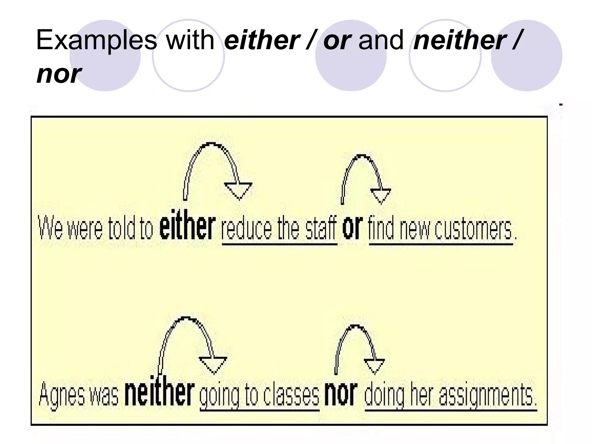 Examples with either / or and neither /
nor
 