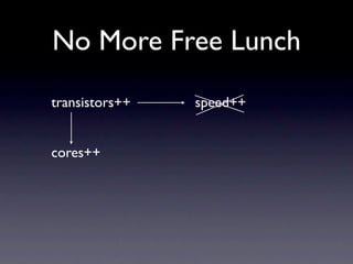 No More Free Lunch
transistors++   speed++


cores++
 