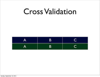 Cross Validation


                             A      B       C
                             A      B       C




Sunday, September 16, 2012
 