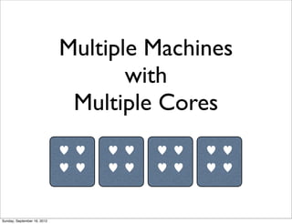 Multiple Machines
                                    with
                              Multiple Cores
                             ♥ ♥   ♥ ♥   ♥ ♥   ♥ ♥
                             ♥ ♥   ♥ ♥   ♥ ♥   ♥ ♥



Sunday, September 16, 2012
 