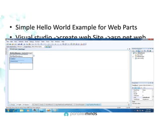 Simple Hello World Example for Web PartsVisual studio ->create web Site ->asp.net web site ->ok