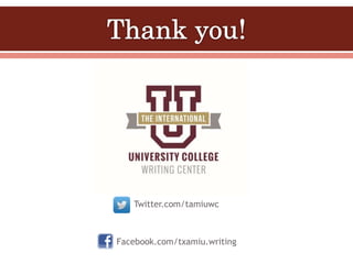 Twitter.com/tamiuwc
Facebook.com/txamiu.writing
 