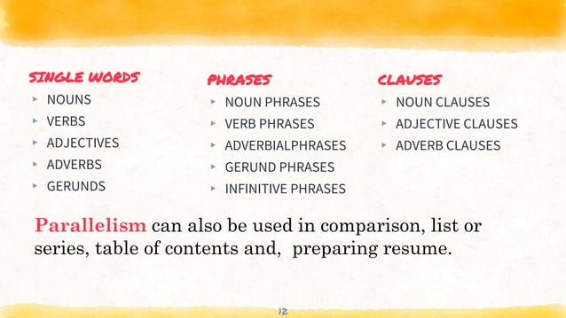 Parallel structure | PPTX | Homework and Study | Education