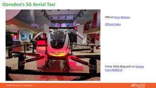 Parallel Wireless, Inc. Proprietary
Ooredoo’s 5G Aerial Taxi
Official Press Release
Official Video
Check 3G4G Blog post on Drones
from #MWC19
 