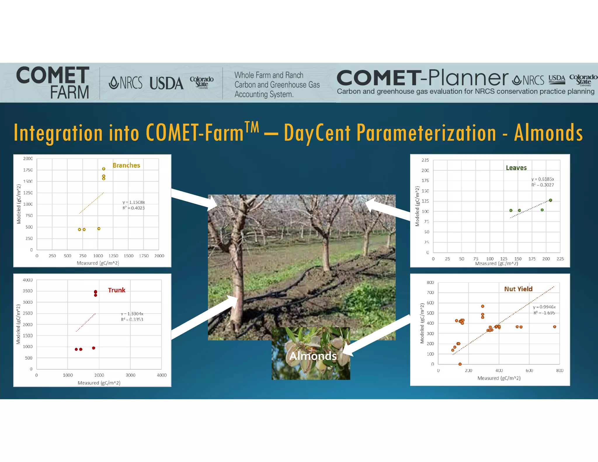 Integration into COMET-FarmTM – DayCent Parameterization - Almonds
Almonds
 