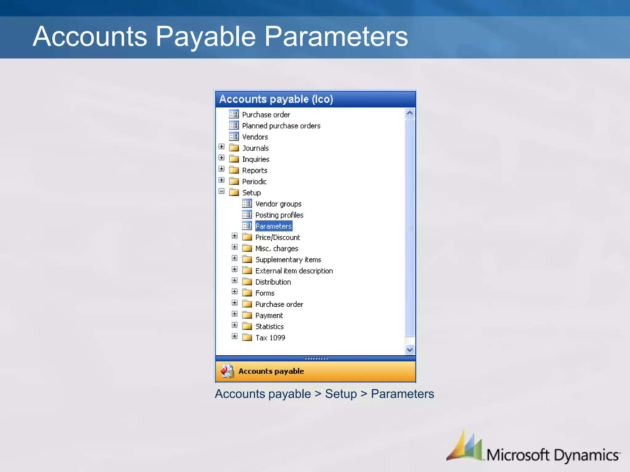Accounts payable &gt; Setup &gt; ParametersAccounts Payable Parameters