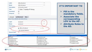 IT'S IMPORTANT TO
➢ Fill in the
mandatory fields.
➢ Associate the
corresponding
LOV to the AD .
➢ Attribute Roles to
the AD.
 