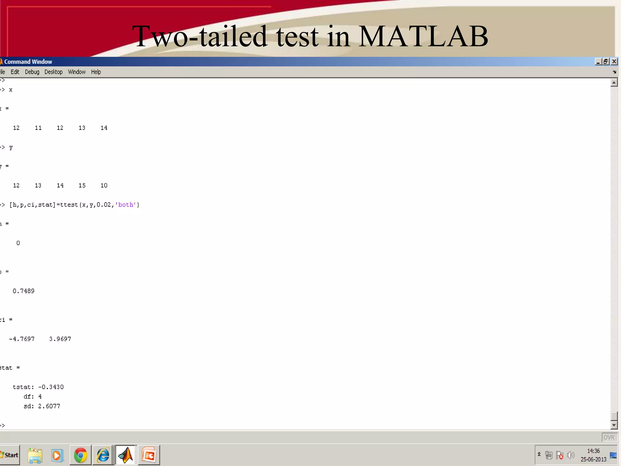 Two-tailed test in MATLAB 
 