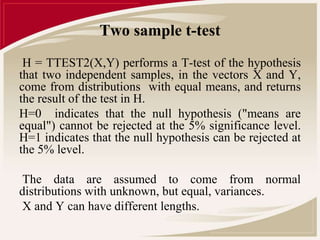 Matlab Ttest2 Parametric test | PPTX