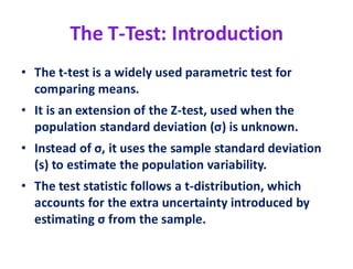 PARAMETRIC TESTS in STATISTICS PARAMETRIC TESTS in STATISTICS | PDF