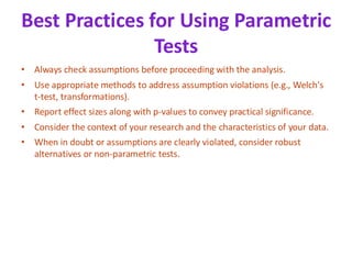 PARAMETRIC TESTS in STATISTICS PARAMETRIC TESTS in STATISTICS | PDF