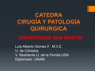 UNIVERSIDAD SAN MARTIN
Luis Alberto Gómez F. M.V.Z.
U. de Córdoba
V. Residente U. de la Florida USA
Diplomado UNAM
 