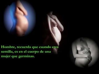 Hombre, recuerda que cuando eres
semilla, es en el cuerpo de una
mujer que germinas.
 