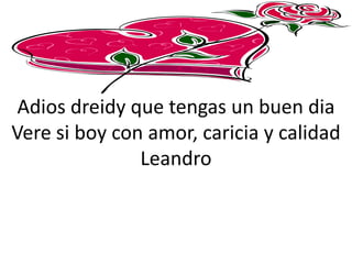 Adios dreidy que tengas un buen dia
Vere si boy con amor, caricia y calidad
Leandro