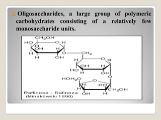  Oligosaccharides, a large group of polymeric
carbohydrates consisting of a relatively few
monosaccharide units.
 