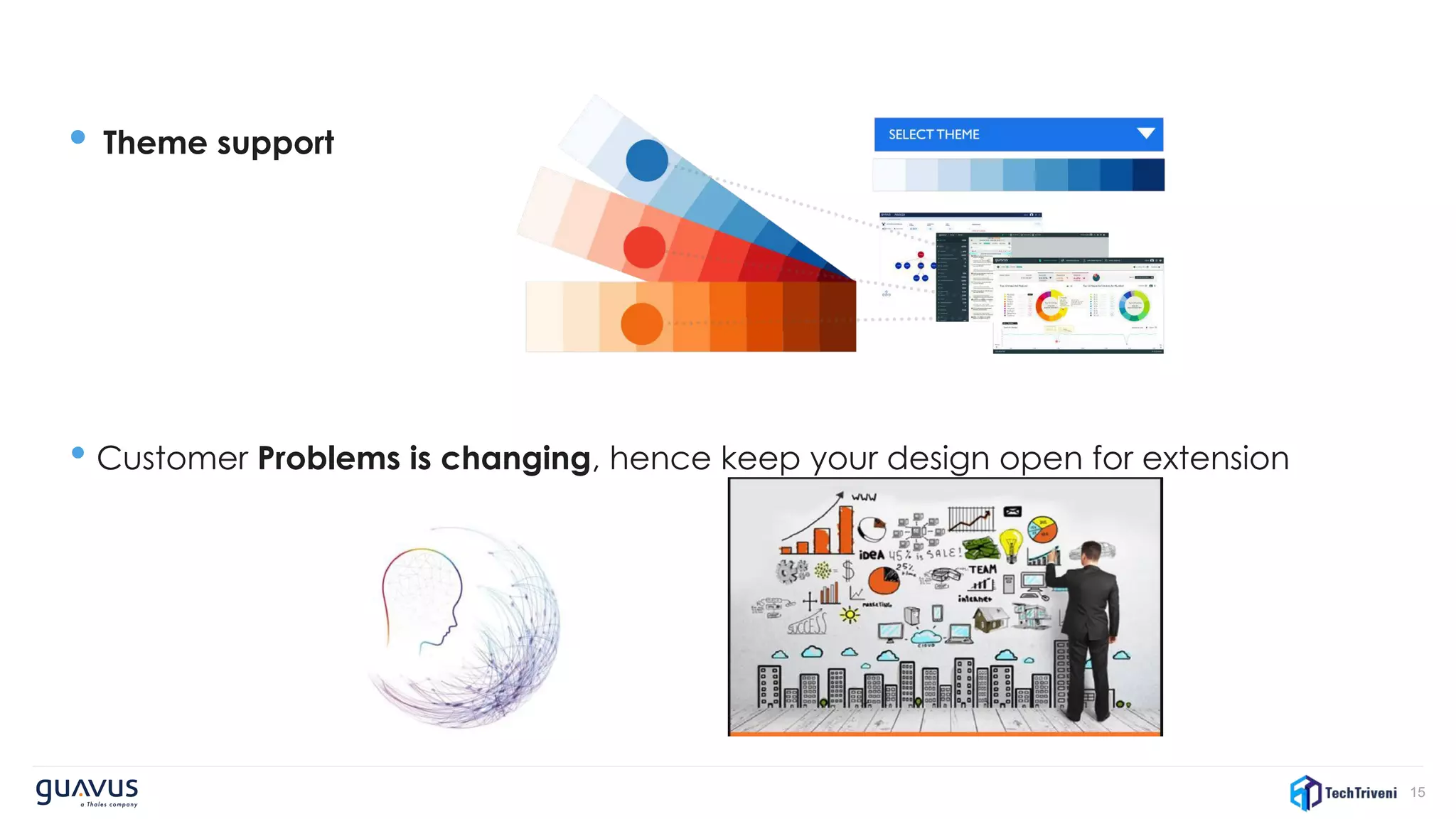 15
• Theme support
• Customer Problems is changing, hence keep your design open for extension
 