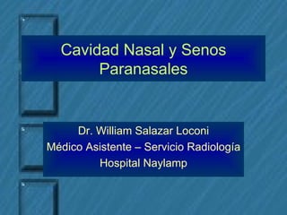 Cavidad Nasal y Senos Paranasales Dr. William Salazar Loconi Médico Asistente – Servicio Radiología Hospital Naylamp 