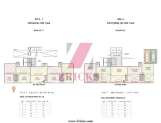 90’ WIDE ROAD
LOBBY
4.15x1.95
LIFT
1.95X1.95
LIFT
1.95X1.95
LOBBY
2.15x3.40
SHOP-1
4.40x7.40
TOILET
1.90x1.10
SHOP-2
5.65x6.20
SHOP-3
6.25x6.20
SHOP-4
5.65x6.20
(35.11 sqmts)
(33.39 sqmts) (41.31 sqmts) (32.39sqmts)
MEZZANINE ABOVE
MEZZANINE ABOVE
MEZZANINE ABOVE
UP
UP UP
1 15
TOILET
1.20X
1.60
TOILET
1.20X
1.60
UP
UP
SHOP-5
4.40x7.40
(35.11 sqmts)
UP
MEZZANINE ABOVEMEZZANINE ABOVE
SHOP-1 BELOW
MEZZANINE
4.40x3.98
SHOP-2 BELOW
5.65x2.79
SHOP-3 BELOW
MEZZANINE
6.25x3.30
(17.55 sqmts)
(17.76 sqmts) (20.65 sqmts)
UP
TOILET
1.20X1.60
TOILET
1.20X
1.60
SHOP-4 BELOW
5.65x2.86
(17.69 sqmts)
MEZZANINE ABOVE
SHOP-5 BELOW
MEZZANINE
4.40x3.98
(17.55 sqmts)MEZZANINE
DNDN
DN
DNDN
LIVING RM
3.40x3.20
LIFT
1.95X1.95
5 6
1.95 M. W. LOBBY
16
LIFT
1.95X1.95
17
90’ WIDE ROAD
type F - ground floor plan
AREA STATEMENT WING NO.'F2’
type F - mezzanine floor plan
AREA STATEMENT WING NO.'F2’
GROUND FLOOR PLAN
TYPE - F
WING NO.'F2’
FIRST (MEZZ.) FLOOR PLAN
TYPE - F
WING NO.'F2’
Visibility is one of the most important tools for business success and our property has that in abundance. Facing the Sahar road and
situated in a spot that offers maximum eyeballs, this property will do wonders for your business.
the ultimate in visibility
16 05
www.Zricks.com
 