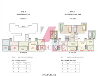 90’ WIDE ROAD
LIFT
PIT
LIFT
SHOP-9
5.65X6.20
SHOP-10
4.40X7.40
(35.11 sqmts)(34.21 sqmts)
PIT
UP
(WING NO.'F3')
TOILET
1.20X
1.60
TOILET
1.20X
1.60
TOILET
1.20X
1.60
SHOP-6
4.40x7.40
(35.11 sqmts)
SHOP-7
5.65x6.20
(33.39 sqmts)
MEZZANINE ABOVE
UP
SHOP-3
6.25x6.20
(41.31 sqmts)
MEZZANINE ABOVE
UP
UP
UP
MEZZANINE ABOVE
MEZZANINE ABOVEMEZZANINE ABOVE
LIFT
1.95X1.95
LIFT
LIFT
1950X1950
SHOP-9 BELOW
MEZZANINE
5.65X2.30
MEZZANINE
(17.60 sqmts)
(17.10 sqmts)
1.95X1.95
UP
TOILET
1.20X
1.60
TOILET
1.20X
1.60
19
20 21
22
4.40x3.98
SHOP-10 BELOWSHOP-6 BELOW
MEZZANINE
4.40x3.98
(17.55 sqmts)
SHOP-7 BELOW
(17.69 sqmts)
MEZZANINE ABOVE
5.65x2.79
SHOP-8 BELOW
6.25x3.30
(20.65 sqmts)
MEZZANINE ABOVE
DN
DNDN
DN
DN
18 2317 24
90’ WIDE ROAD
type F - ground floor plan
AREA STATEMENT WING NO.'F3'
type F - mezzanine floor plan
AREA STATEMENT WING NO.'F3’
GROUND FLOOR PLAN
TYPE - F
WING NO.'F3’
FIRST (MEZZ.) FLOOR PLAN
TYPE - F
WING NO.'F3’
04 17
www.Zricks.com
 