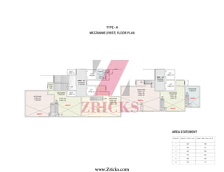 MEZZANINE (FIRST) FLOOR PLAN
TYPE - A
AREA STATEMENT
GROUND FLOOR PLAN
DUCT
1.90X1.15
ENT. LOBBY
2.15X6.00
DUCT
LIFT
1.95X2.15
TOILET
1.85X1.20
TOILET
1.85X1.20
UP
UP
UP
UP
UP
LIFT
1.95X2.15
TOILET
1.85X1.20
TOILET
1.85X1.20
LIFT
1.95X2.175
LIFT
1.95X2.18UP
UP
STILT FOR PARKING
SERVANT
TOILET
1.20X
1.60
SHOP-1
6.25X5.60
C.A.= 37.34 SQ.MT
SHOP-2
5.80X4.30
2.60X1.30
UP
SHOP-3
8.50X4.30
2.55X1.05C.A.= 28.67 SQ.MT
C.A.= 41.92 SQ.MT
SHOP-4
8.50X4.28
2.05X1.35
C.A.= 49.56 SQ.MT
SHOP-5
5.30X4.28
1.95X1.05
SHOP-6
3.05X4.48
ENT. LOBBY
2.15X4.65
BALCONY ABOVE BALCONY ABOVE
7.35X1.05+2.05X1.35
WING - 'A1'
WING - 'A2'
C.A.= 27.42 SQ.MT
C.A.=13.92 SQ.MT
B1 B2 B3 S4 S5 S6 B7 S8 S9 S10
MEZZANINE
MEZZANINE
MEZZANINE
MEZZANINE
MEZZANINE
MEZZANINE
BALCONY ABOVE
BALCONY ABOVE
TYPE - A
AREA STATEMENT
10 11
www.Zricks.com
 