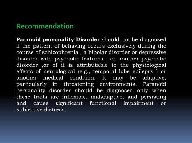 Paranoid personality disorder 2018 | PPTX