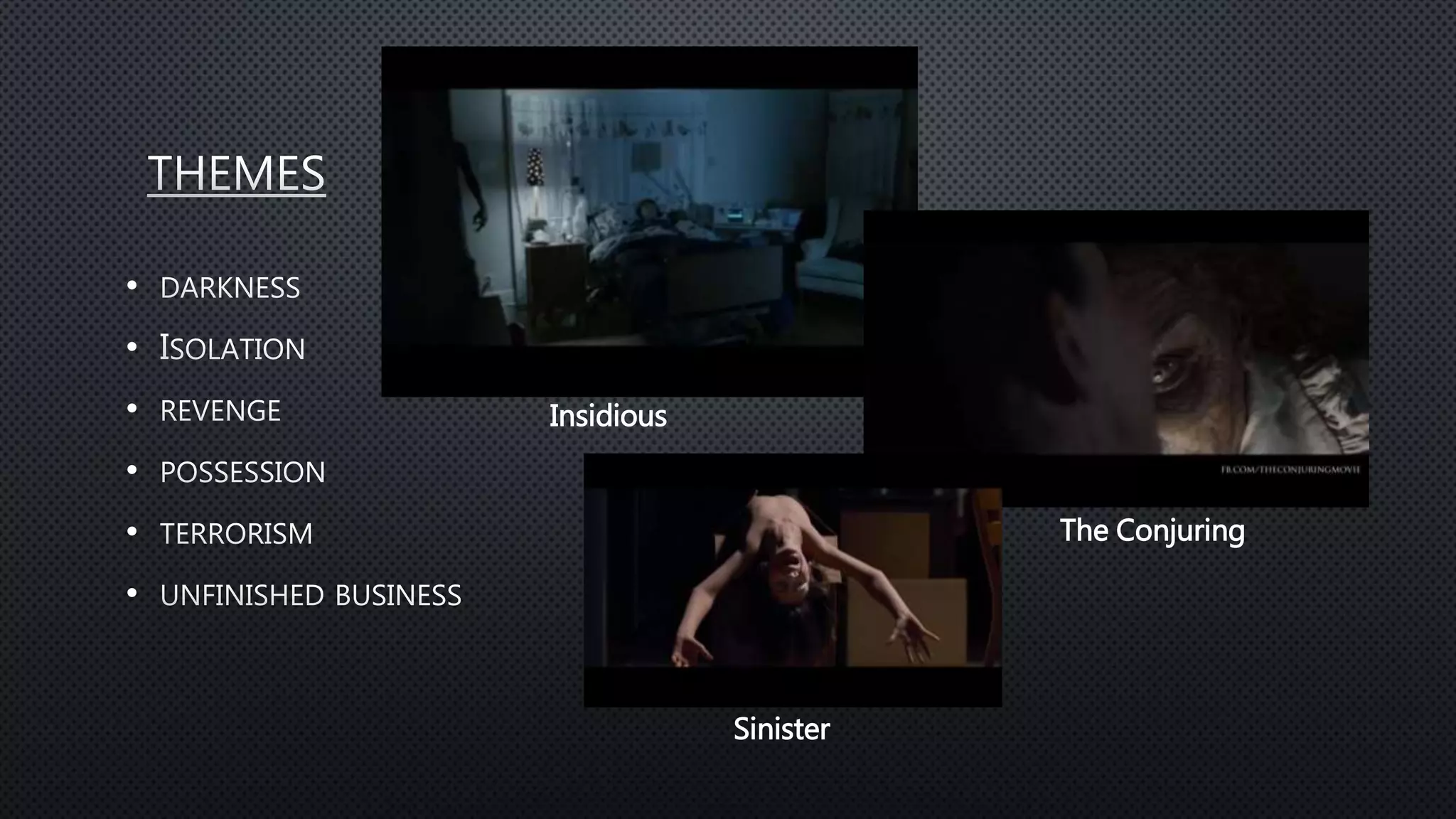 •
•
•
•
•
•
Sinister
The Conjuring
Insidious