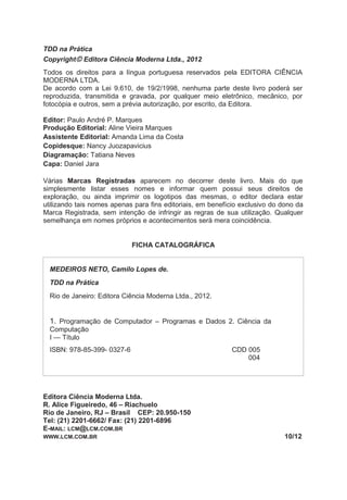 XXXII          TDD na prática



     Ferramenta Scrum ............................................................................................................... 21
            IceScrum ..................................................................................................................... 22
            ScrumWorks ............................................................................................................... 22
     Certificações Scrum Alliance ................................................................................................ 23
            Scrum Basis ................................................................................................................ 23
            Scrum Advance ........................................................................................................... 23
            Certified Scrum Professional ....................................................................................... 24
     Seguindo uma linha com Scrum .......................................................................................... 24
     Minha Experiência com Certified Scrum Master .................................................................... 25
            Como funciona? ......................................................................................................... 25
            E para que serve? ....................................................................................................... 25
            A diferença ................................................................................................................. 26
            O treinamento ............................................................................................................ 27
            A sacada da Scrum Alliance ........................................................................................ 27
            Ao sair do curso ......................................................................................................... 27
            Compensa? ................................................................................................................ 27
            Como o mercado vê essa certificação? ........................................................................ 28
            Na minha opinião ...................................................................................................... 28
     Conclusão ........................................................................................................................... 29

Capítulo 3
Refatoração .............................................................................................................................. 31

     Por que usar refactoring? ................................................................................................... 33
     Aplicando Refactoring com Eclipse ...................................................................................... 35
     PMD tools ........................................................................................................................... 36
     Um guia para Refactoring .................................................................................................. 39
           Consolidate Expression Conditional ............................................................................ 39
              Motivação ............................................................................................................ 39
              Mecânica .............................................................................................................. 40
              Exemplo .............................................................................................................. 40
 