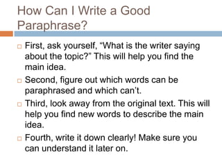 Write Rephrase Paraphrase | PPTX