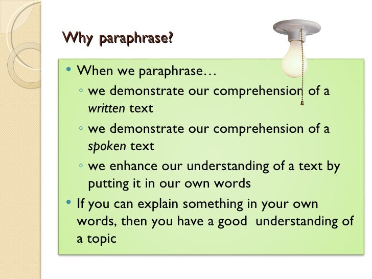 Paraphrasing a Reading Comprehension Skill