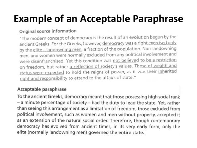 Paraphrasing Exercise | GSI Teaching & Resource Center acceptable paraphrasing