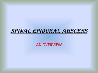 SPINAL EPIDURAL ABSCESS

       AN OVERVIEW
 
