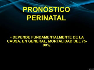PRONÓSTICO
PERINATAL
• DEPENDE FUNDAMENTALMENTE DE LA
CAUSA. EN GENERAL, MORTALIDAD DEL 75-
90%.
 