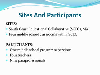 Myth or Truth?Teachers are always trained and prepared to work with paraprofessionals.MythTeachers are not prepared to direct, evaluate or provide feedback and training to paraprofessionals