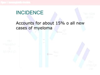 INCIDENCE
Accounts for about 15% o all new
cases of myeloma
 