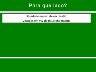 Para que lado? Liberdade em vez de escravidão Vínculos em vez de desprendimento  