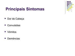 Principais Sintomas
 Dor de Cabeça
 Convulsões
 Vômitos
 Demências
 