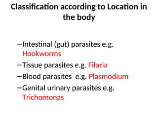 Intestinal Parasites Classification Parasitology for COs Intake 20.ppt presentation | PPT