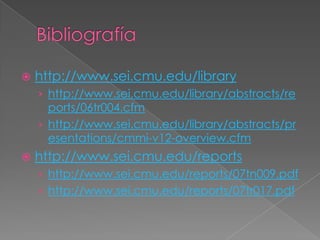CMMI para el desarrolloLas extensión IPPD, brinda una aproximación que comprende las practicas que ayudan a las organizaciones  a colaborar con las partes interesadas a lo largo de la vida del producto, para satisfacer necesidades, expectativas y exigencias.
