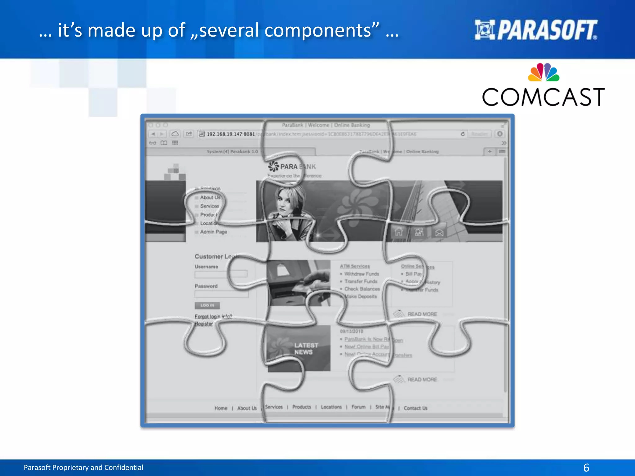 … it’s made up of „several components” … 
Parasoft Proprietary and Confidential 6 
 